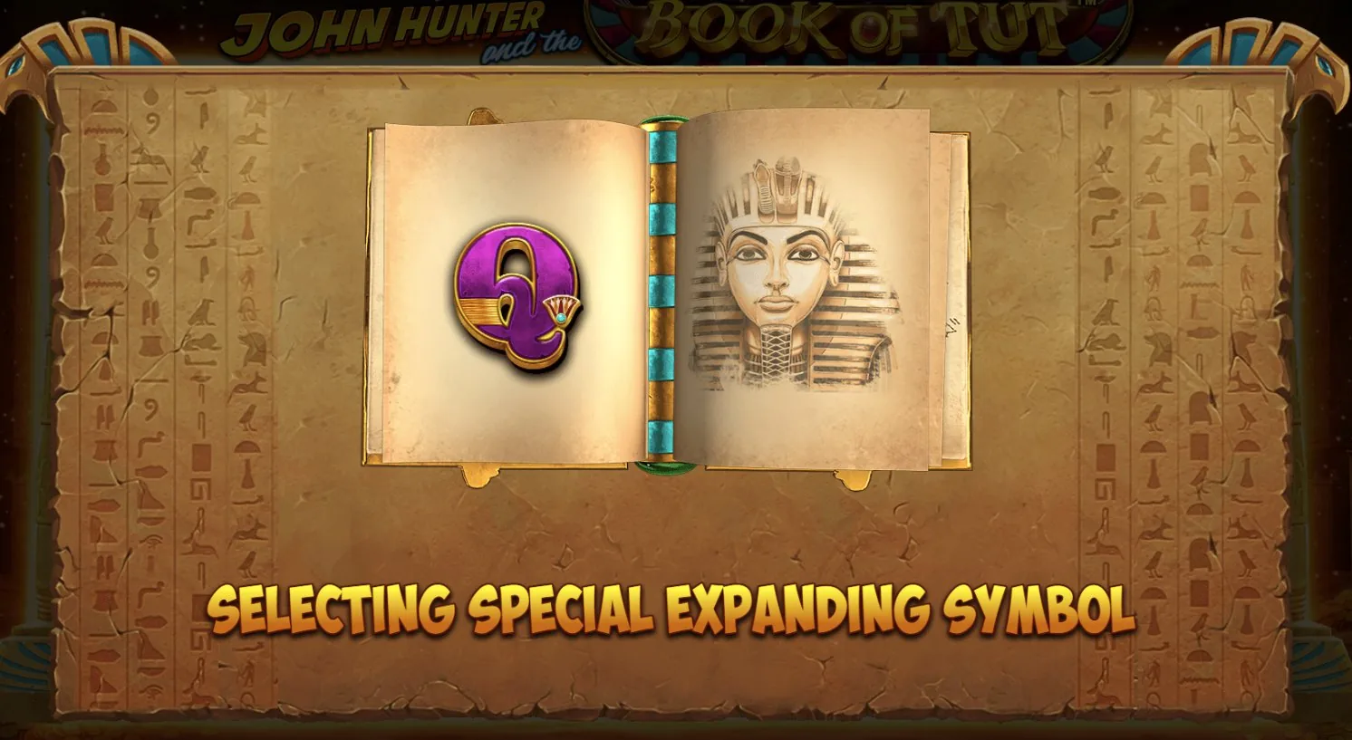 Auswahl des speziellen Erweiterungssymbols bei Book of Tut vor dem Start der Freispiele